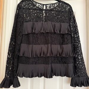 J. Crew Black Lace Blouse with Ruffle Details